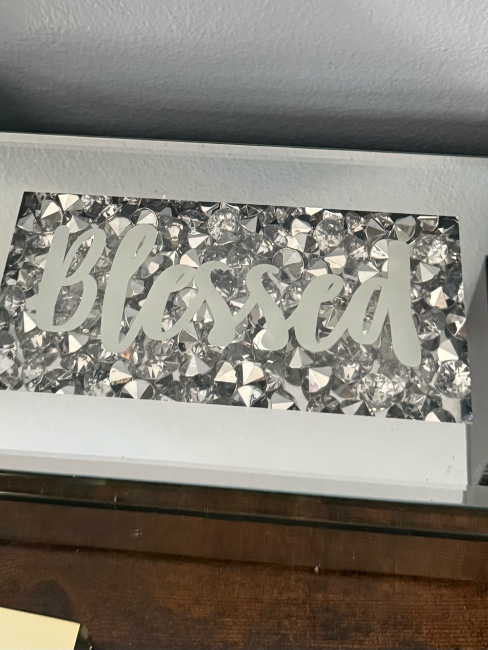 Blessed Crystal Accent Sign - Silver Mirror Script